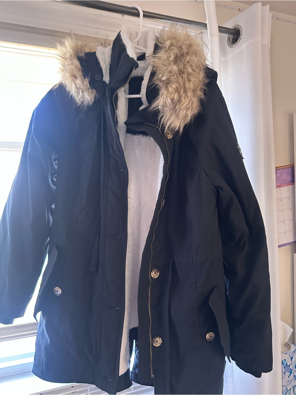 Hollister Black Parka with Faux-Fur Trim Hood